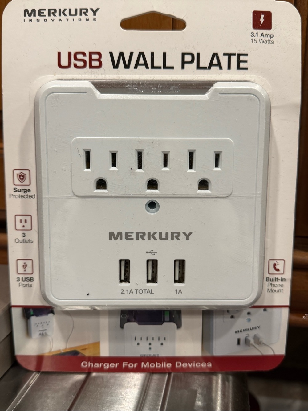 Merkury White USB Wall Plate Charger with 3 Outlets and 3 USB Ports